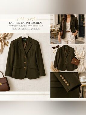 Lauren Ralph Lauren Wool Blazer Earthy Green Tailored Vintage Sz 4 EUC